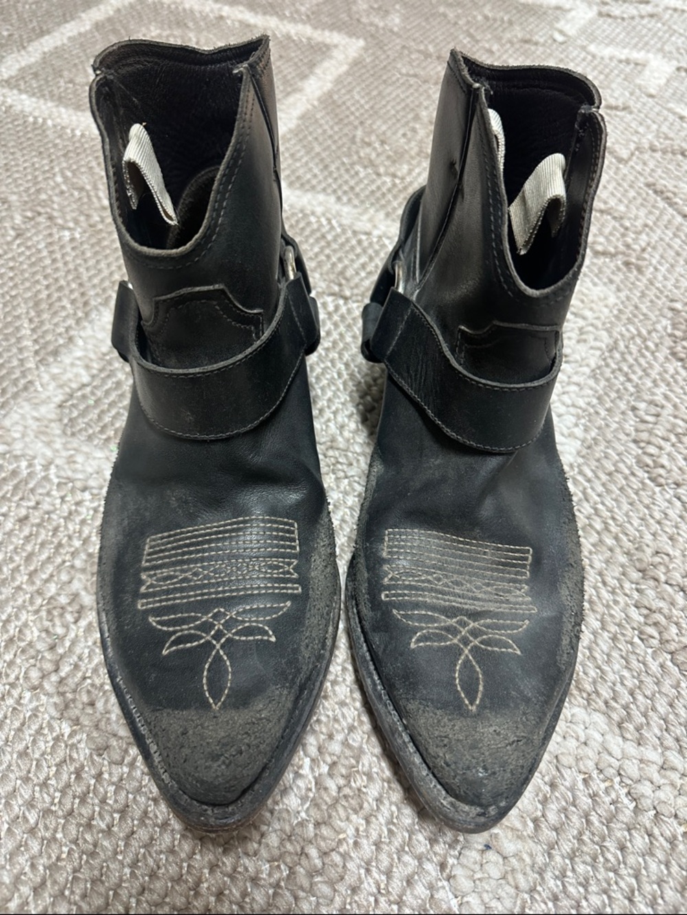 Golden Goose Black Western-Inspired Ankle Booties with Embroidered Toe